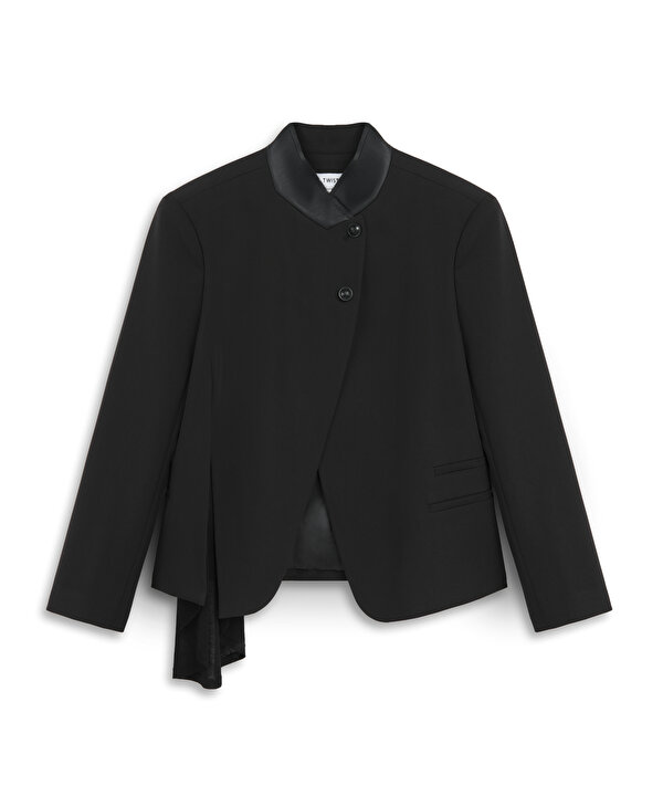 KONTRAST YAKA ASİMETRİK BLAZER-TW6260106118001-Siyah-Blazer