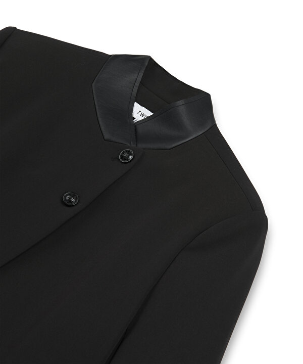 KONTRAST YAKA ASİMETRİK BLAZER-TW6260106118001-Siyah-Blazer