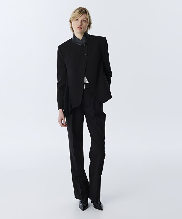 KONTRAST YAKA ASİMETRİK BLAZER-TW6260106118001-Siyah-Blazer