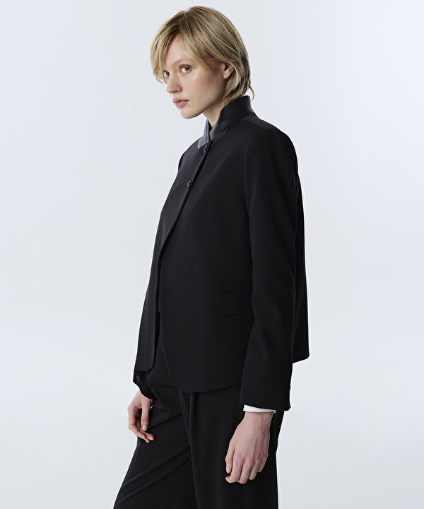 KONTRAST YAKA ASİMETRİK BLAZER-TW6260106118001-Siyah-Blazer