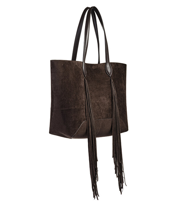 PÜSKÜLLÜ TOTE ÇANTA-TW6260052057006-Koyu Kahverengi-Çanta