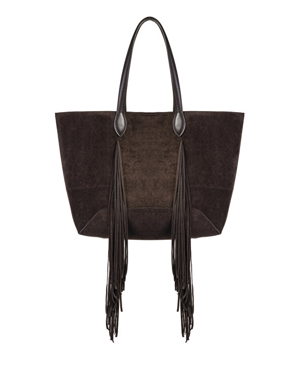 PÜSKÜLLÜ TOTE ÇANTA-TW6260052057006-Koyu Kahverengi-Çanta