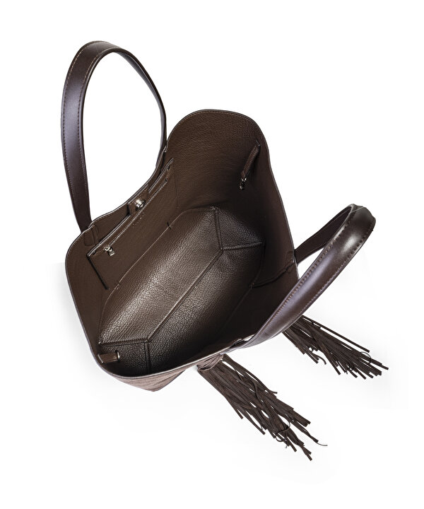 PÜSKÜLLÜ TOTE ÇANTA-TW6260052057006-Koyu Kahverengi-Çanta