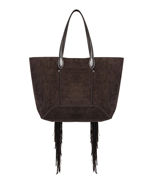 PÜSKÜLLÜ TOTE ÇANTA-TW6260052057006-Koyu Kahverengi-Çanta