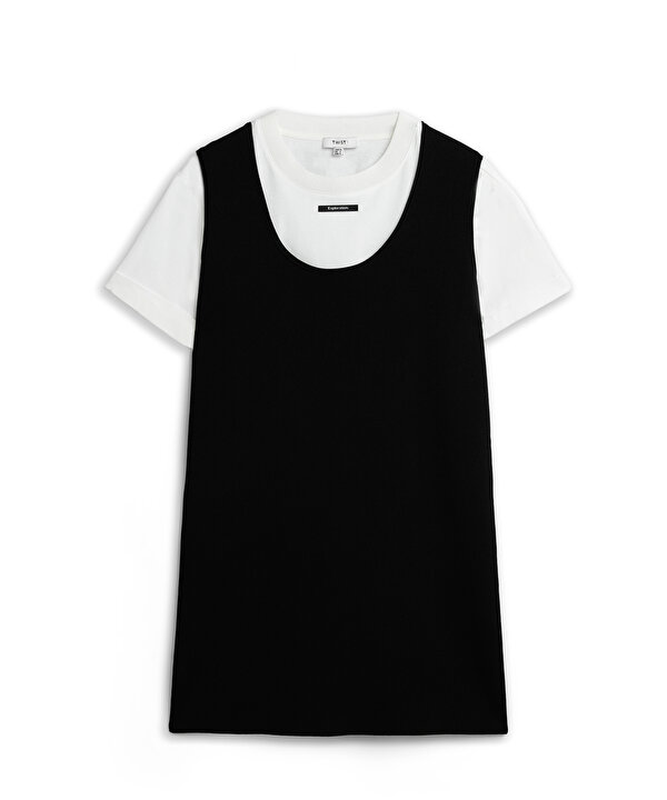 ÇİFT PARÇA GÖRÜNÜM KUMAŞ MIX ELBİSE-TS1260002191001-Siyah-Elbise