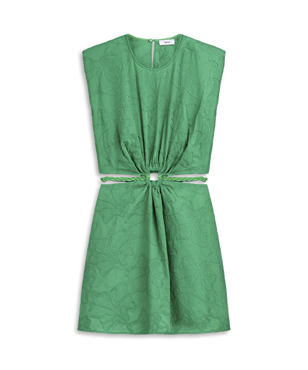 NAKIŞLI CUTOUT ELBİSE-TS1260002279070-Yeşil-Elbise