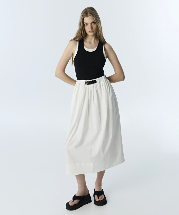 KEMERLİ COLORBLOCK ELBİSE-TS1260002293018-Ekru-Elbise
