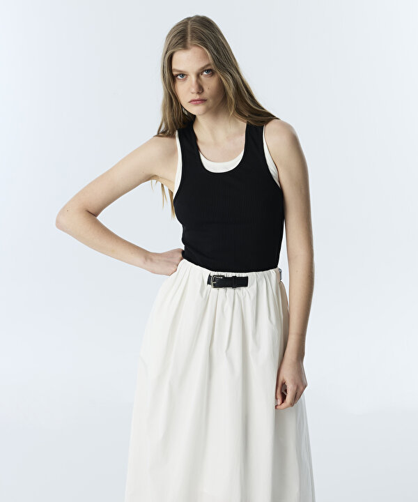 KEMERLİ COLORBLOCK ELBİSE-TS1260002293018-Ekru-Elbise