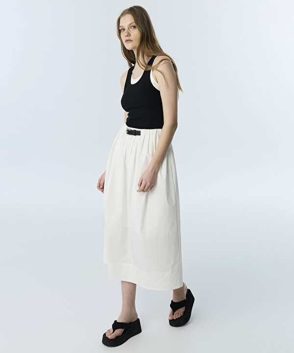 KEMERLİ COLORBLOCK ELBİSE-TS1260002293018-Ekru-Elbise