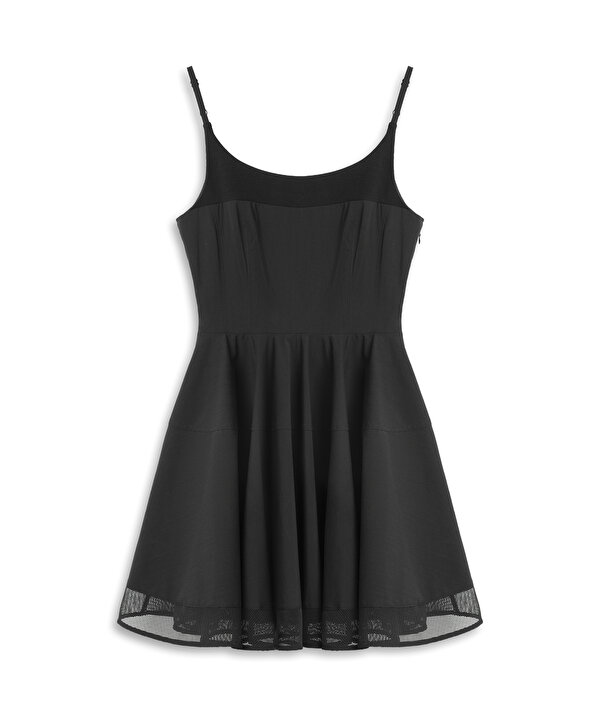 KUMAŞ MIX BEL VURGULU ELBİSE-TS1260002351001-Siyah-Elbise