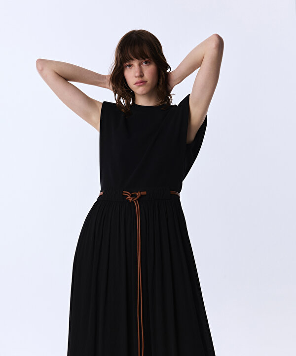 KEMERLİ KUMAŞ MIX ELBİSE-TS1260002630001-Siyah-Elbise