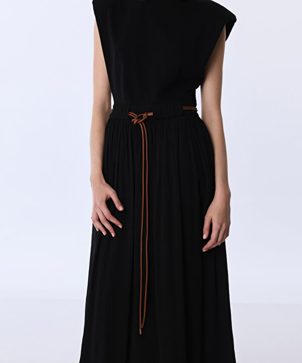 KEMERLİ KUMAŞ MIX ELBİSE-TS1260002630001-Siyah-Elbise