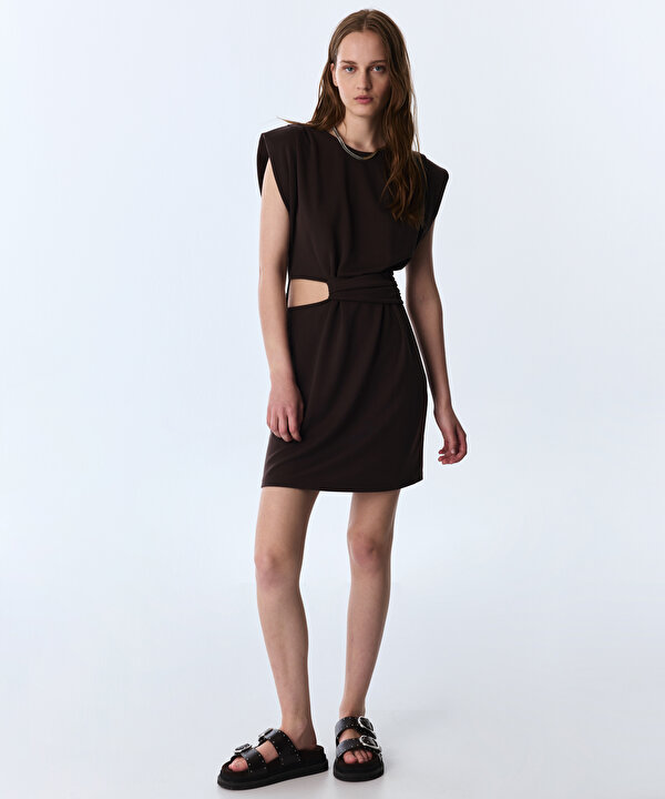 VATKALI CUTOUT ELBİSE-TS1260002664074-Kahverengi-Elbise