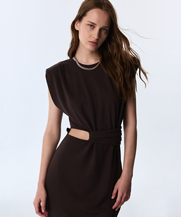 VATKALI CUTOUT ELBİSE-TS1260002664074-Kahverengi-Elbise