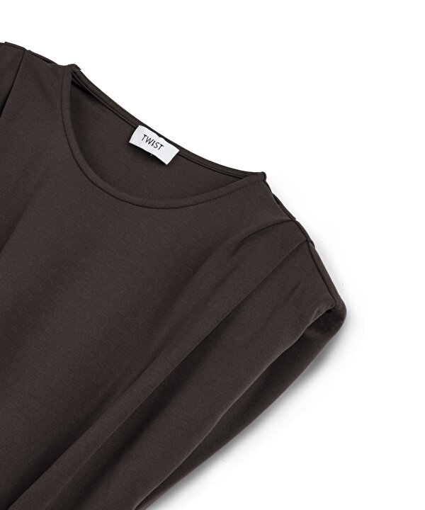 VATKALI CUTOUT ELBİSE-TS1260002664074-Kahverengi-Elbise