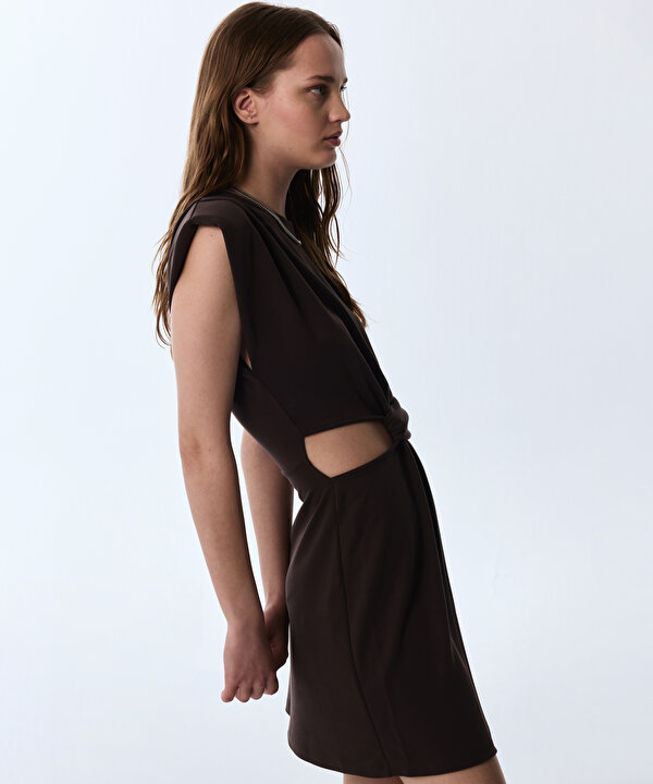 VATKALI CUTOUT ELBİSE-TS1260002664074-Kahverengi-Elbise