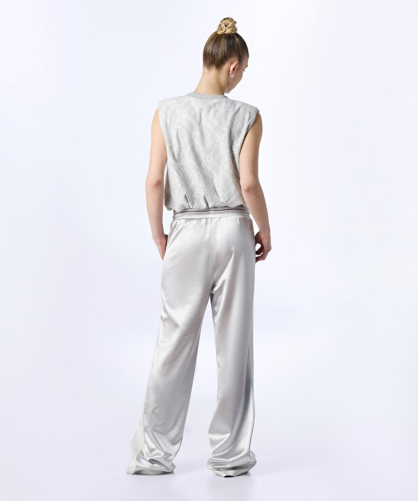PARLAK DOKULU WIDE LEG PANTOLON-TS1260003134005-Gri-Pantolon