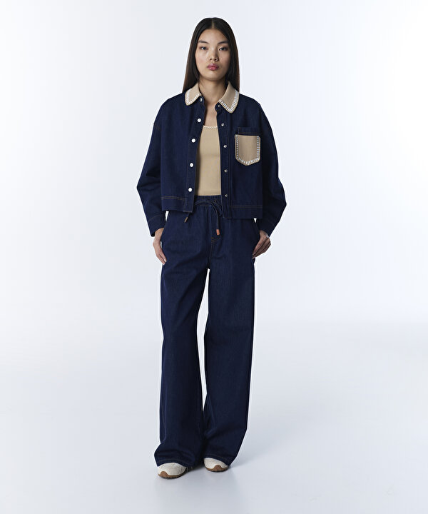 ELASTİK BEL JEAN PANTOLON-TS1260003143629-İndigo-Pantolon