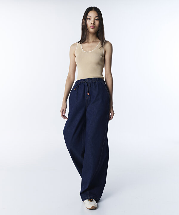 ELASTİK BEL JEAN PANTOLON-TS1260003143629-İndigo-Pantolon