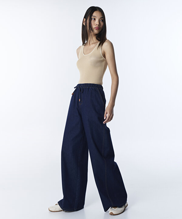 ELASTİK BEL JEAN PANTOLON-TS1260003143629-İndigo-Pantolon