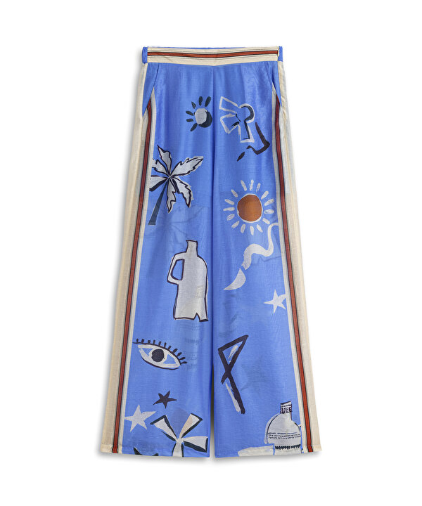 GÖRSEL BASKILI WIDE LEG PANTOLON-TS1260003175025-Turkuaz-Pantolon
