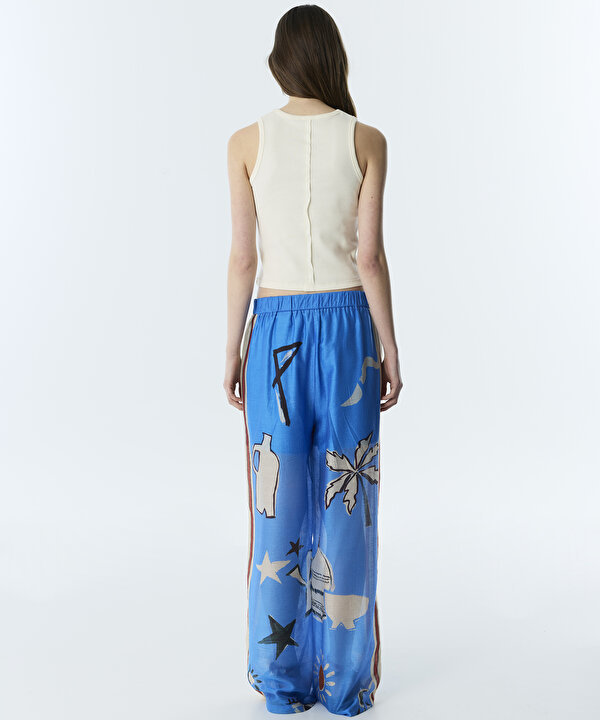 GÖRSEL BASKILI WIDE LEG PANTOLON-TS1260003175025-Turkuaz-Pantolon