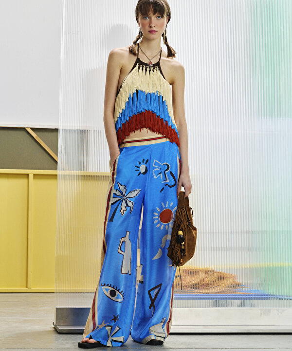 GÖRSEL BASKILI WIDE LEG PANTOLON-TS1260003175025-Turkuaz-Pantolon