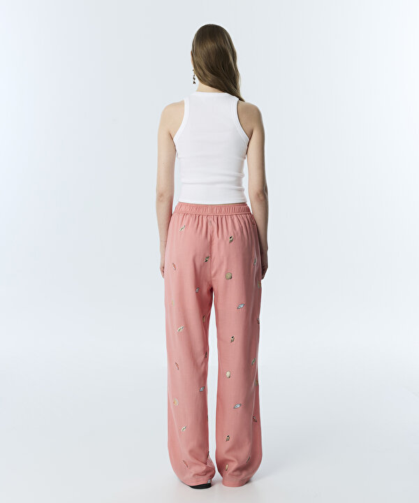 BONCUK İŞLEMELİ VE NAKIŞLI PANTOLON-TS1260003179019-Somon-Pantolon