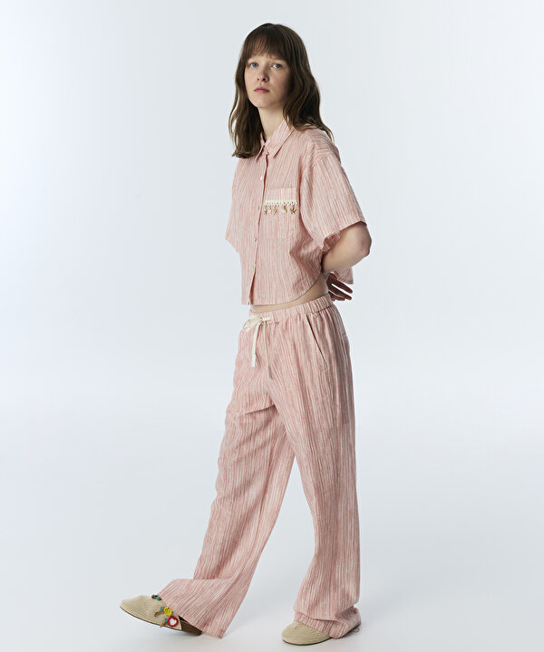 KONTRAST KORDONLU DESENLİ PANTOLON-TS1260003180033-Pembe-Pantolon