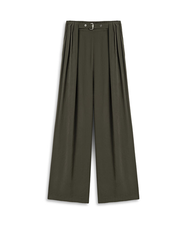 PİLELİ WIDE LEG PANTOLON-TS1260003258074-Kahverengi-Pantolon