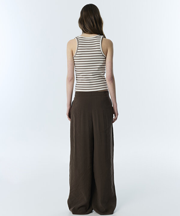PİLELİ WIDE LEG PANTOLON-TS1260003258074-Kahverengi-Pantolon