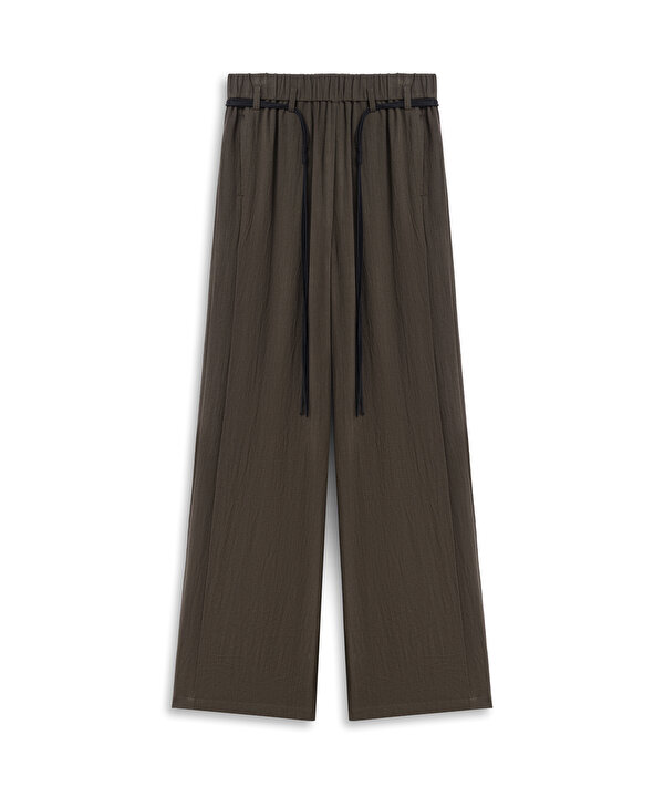 PÜSKÜLLÜ KEMERLİ WIDE LEG PANTOLON-TS1260003261074-Kahverengi-Pantolon