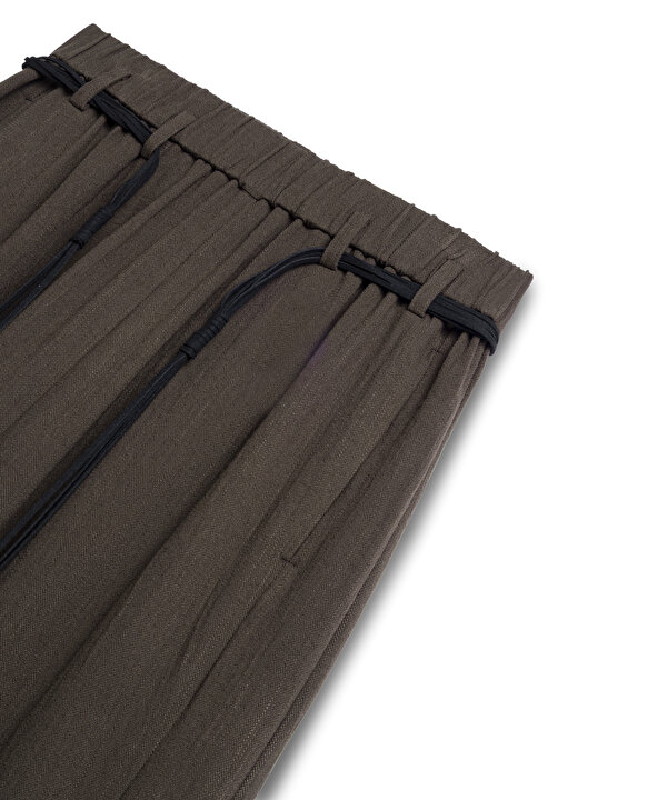 PÜSKÜLLÜ KEMERLİ WIDE LEG PANTOLON-TS1260003261074-Kahverengi-Pantolon