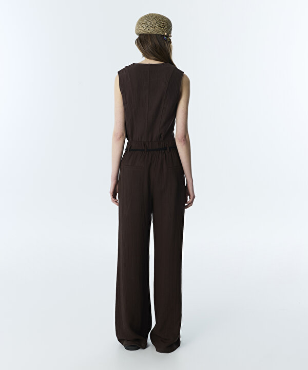 PÜSKÜLLÜ KEMERLİ WIDE LEG PANTOLON-TS1260003261074-Kahverengi-Pantolon