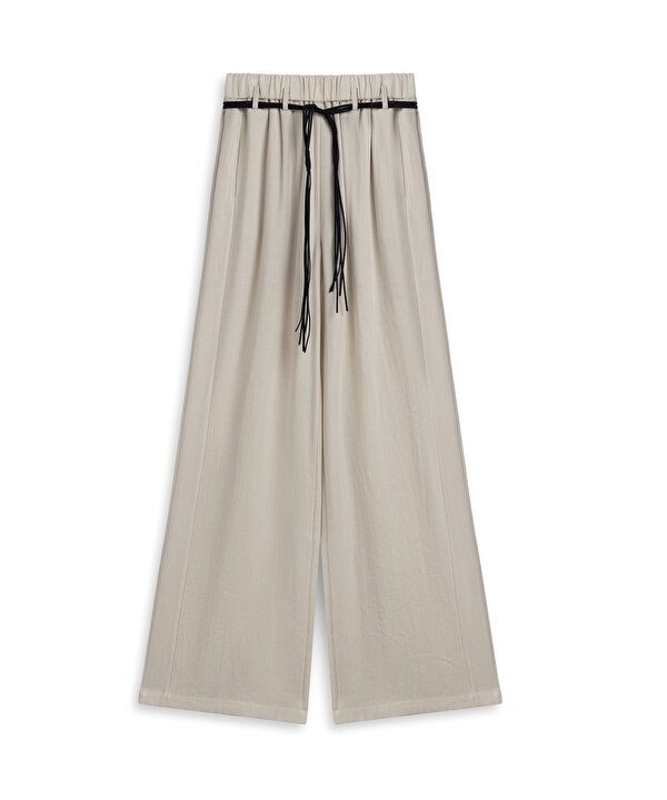 PÜSKÜLLÜ KEMERLİ WIDE LEG PANTOLON-TS1260003261AB1-Yağ-Pantolon