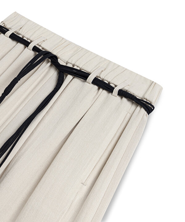 PÜSKÜLLÜ KEMERLİ WIDE LEG PANTOLON-TS1260003261AB1-Yağ-Pantolon