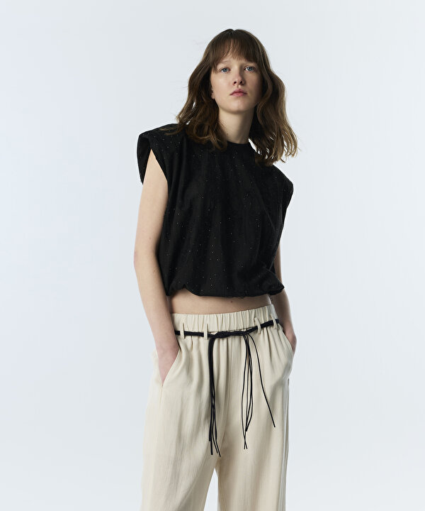 PÜSKÜLLÜ KEMERLİ WIDE LEG PANTOLON-TS1260003261AB1-Yağ-Pantolon