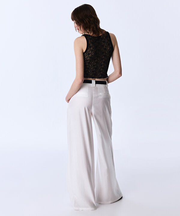 ÇİFT TOKALI KEMERLİ PANTOLON-TS1260003380018-Ekru-Pantolon