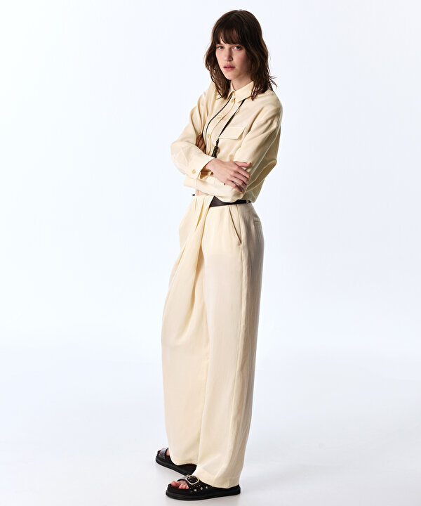 DRAPELİ BARREL FİT PANTOLON-TS1260003417AB1-Yağ-Pantolon