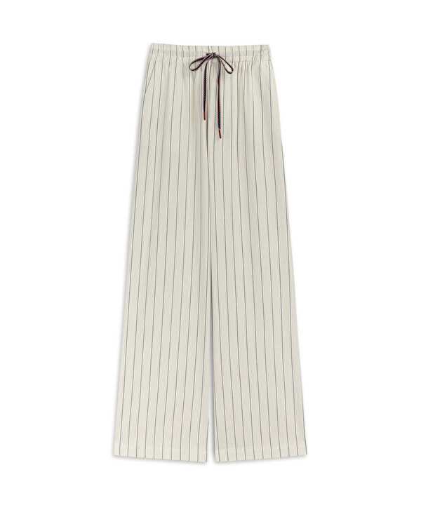 ÇİZGİLİ WIDE LEG PANTOLON-TS1260003418002-Beyaz-Pantolon