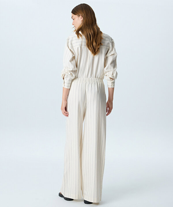 ÇİZGİLİ WIDE LEG PANTOLON-TS1260003418002-Beyaz-Pantolon