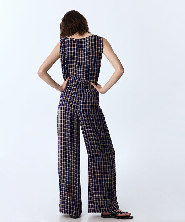 BELDEN BAĞLAMALI WIDE LEG PANTOLON-TS1260003419015-Lacivert-Pantolon