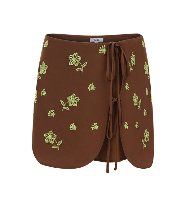 FLORAL NAKIŞLI ŞORT ETEK-TS1260004127074-Kahverengi-Etek