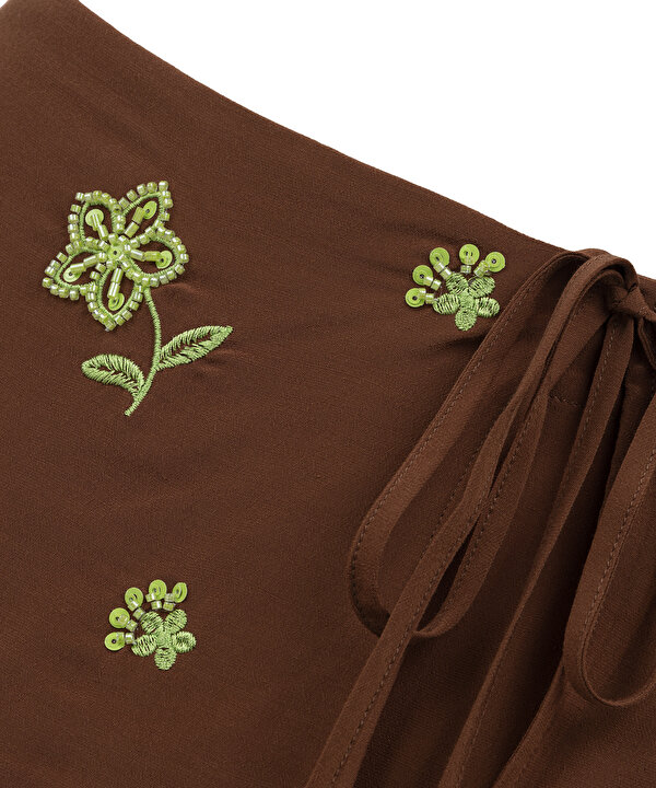 FLORAL NAKIŞLI ŞORT ETEK-TS1260004127074-Kahverengi-Etek