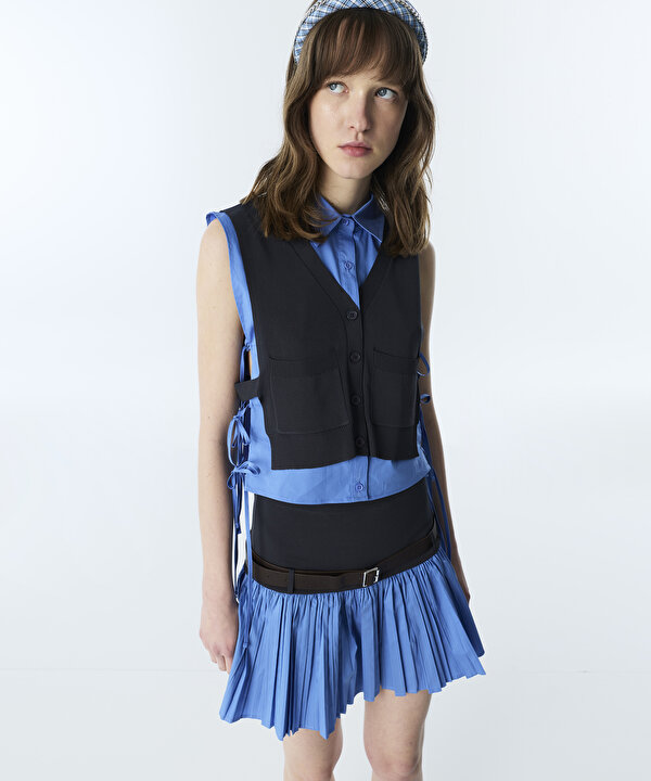 KUMAŞ MIX COLORBLOCK MİNİ ETEK-TS1260004149089-Mavi-Etek