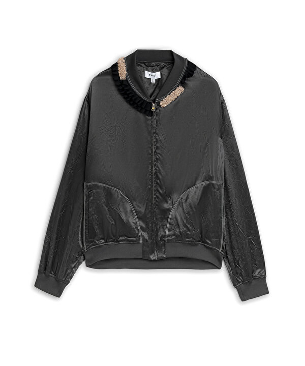 PARLAK DOKULU FIRFIRLI BOMBER CEKET-TS1260005066036-Antrasit-Ceket