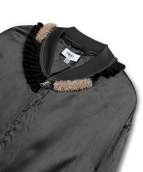 PARLAK DOKULU FIRFIRLI BOMBER CEKET-TS1260005066036-Antrasit-Ceket