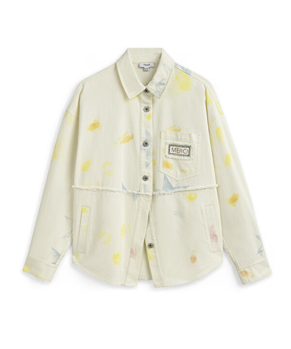 GÖRSEL BASKILI RAW EDGE CEKET-TS1260005067082-Krem-Ceket