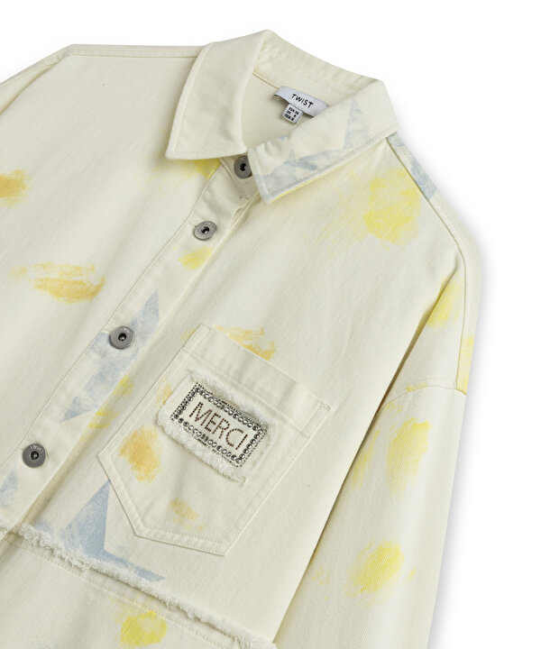 GÖRSEL BASKILI RAW EDGE CEKET-TS1260005067082-Krem-Ceket