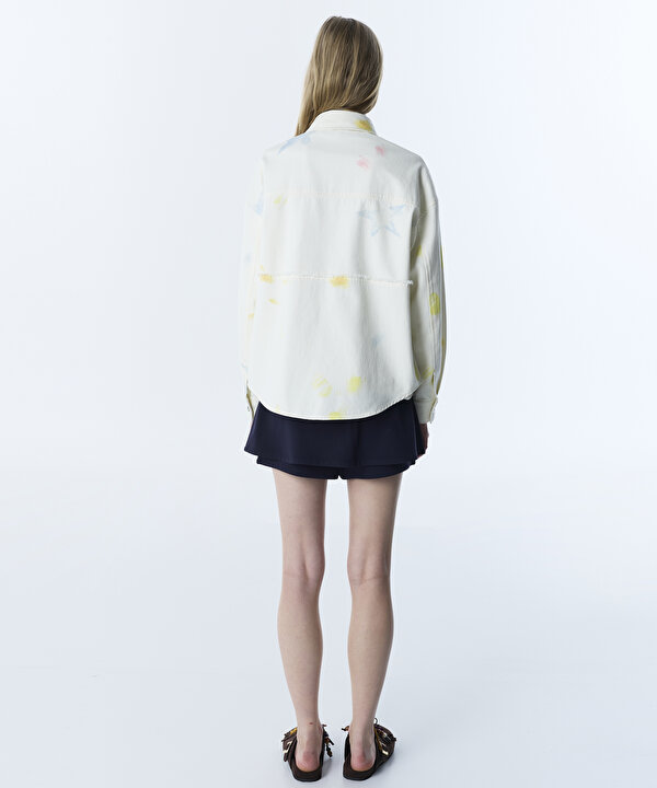 GÖRSEL BASKILI RAW EDGE CEKET-TS1260005067082-Krem-Ceket
